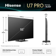 Hisense 55U7Q PRO 139,7 cm (55) 4K Ultra HD Smart TV Wi-Fi Sort 500 cd/m²